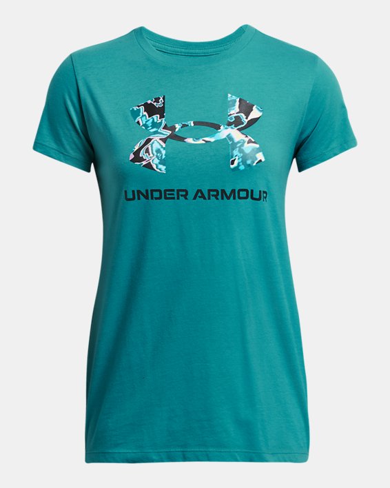 Women's UA Rival Logo Short Sleeve in Blue image number 2